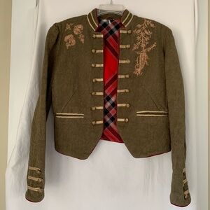 Free People moss green 'Lauren Band Jacket' with gold embroidery accents